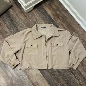 SHEIN Cropped Corduroy Button Down Jacket